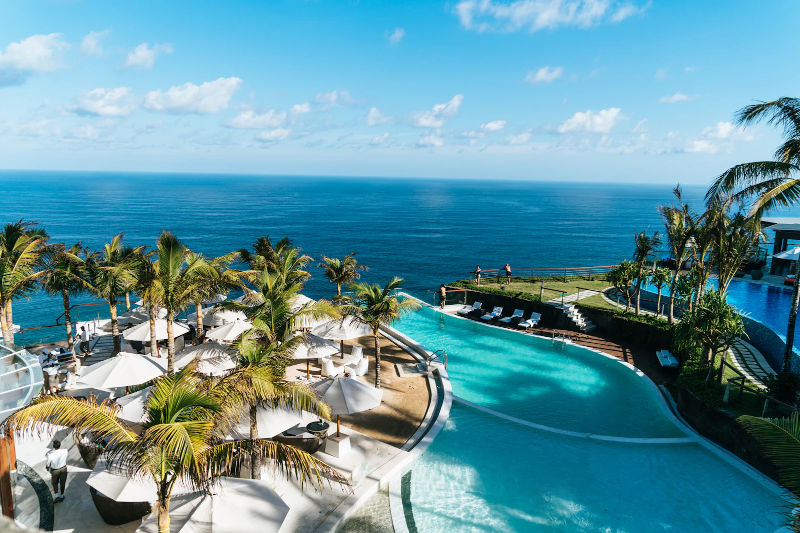 Aerial view of a resort lagoon pool